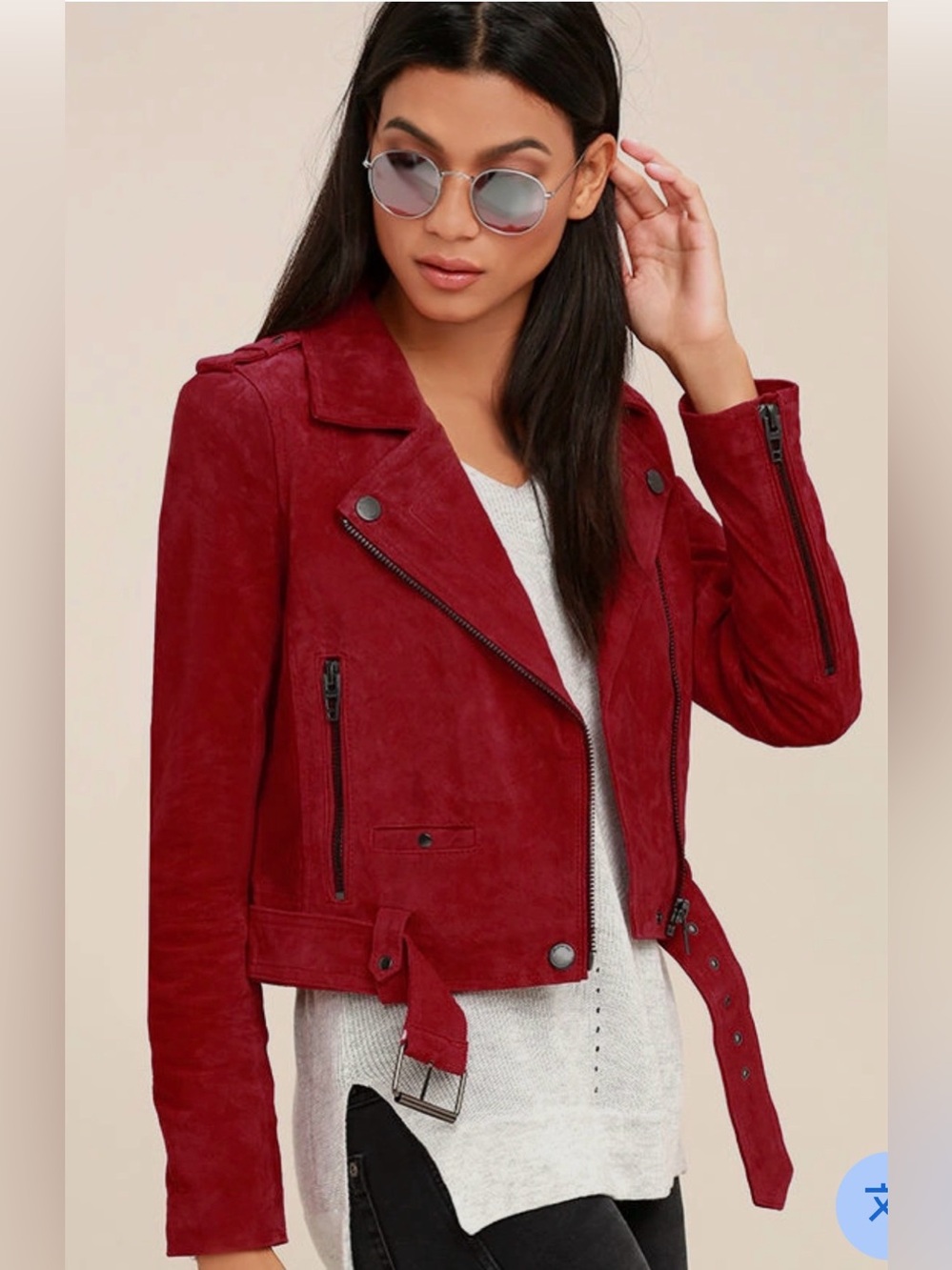 Black NYC 100% leather red jacket